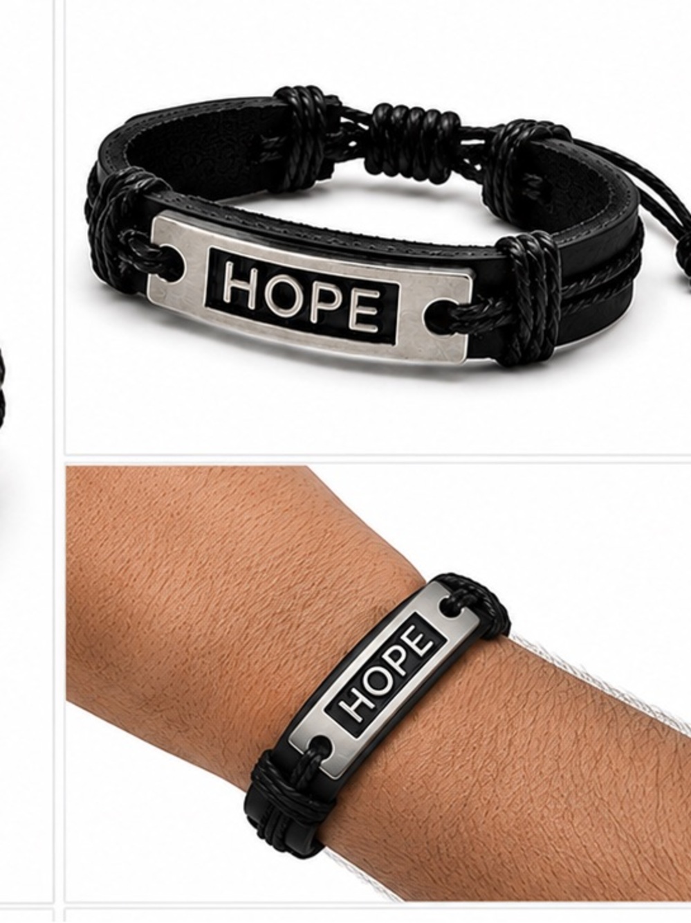 Hope Bracelet Black Adjustable Christian Faith Inspirational Unisex Gift New